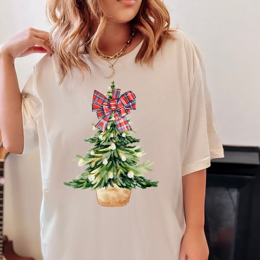 Christmas Tree with Plaid Bow Tee