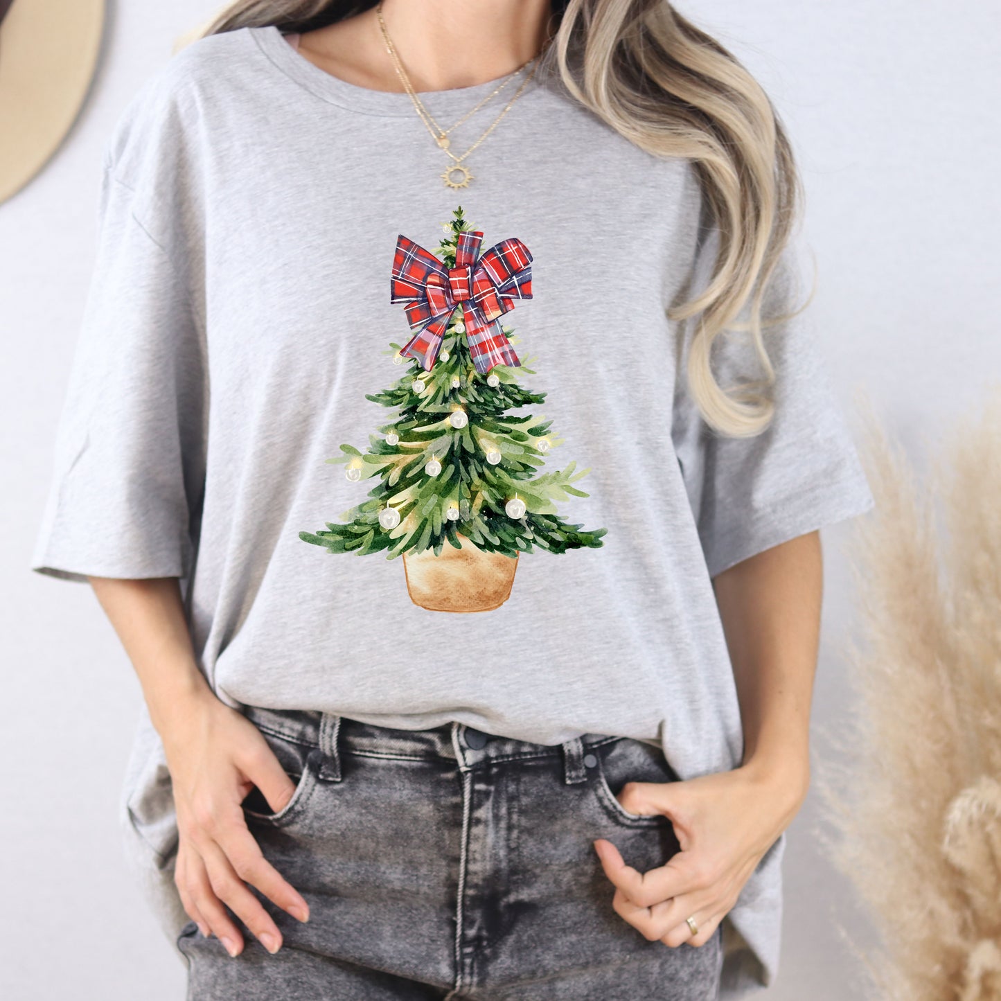 Christmas Tree with Plaid Bow Tee