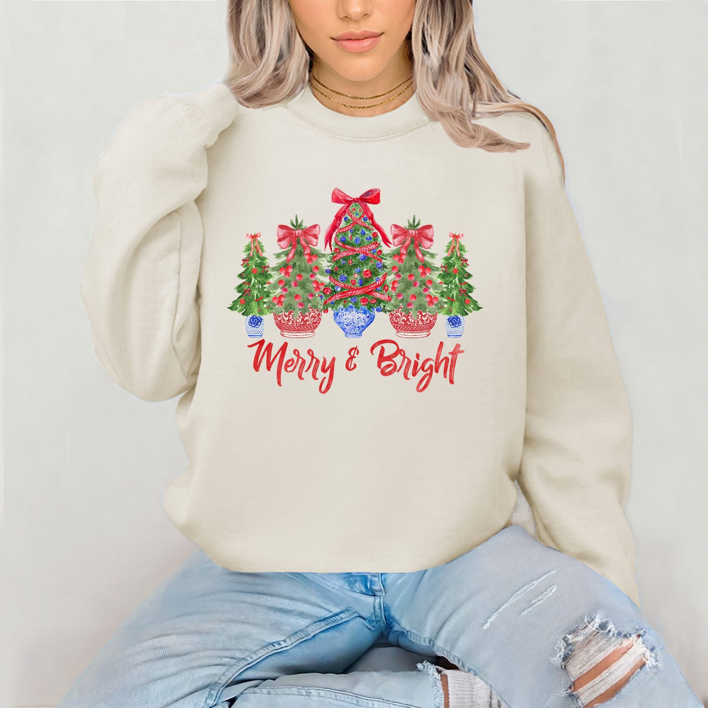 Merry and Bright Christmas Tree Sweatshirt