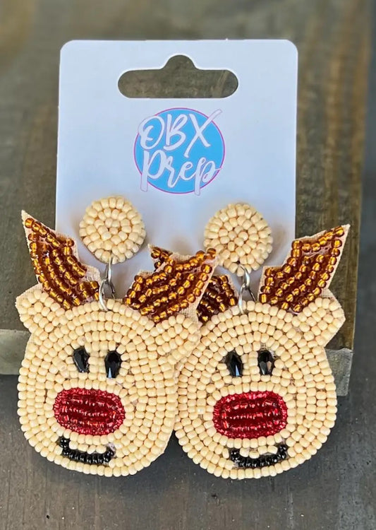 Rudolph Christmas Seed Bead Earrings